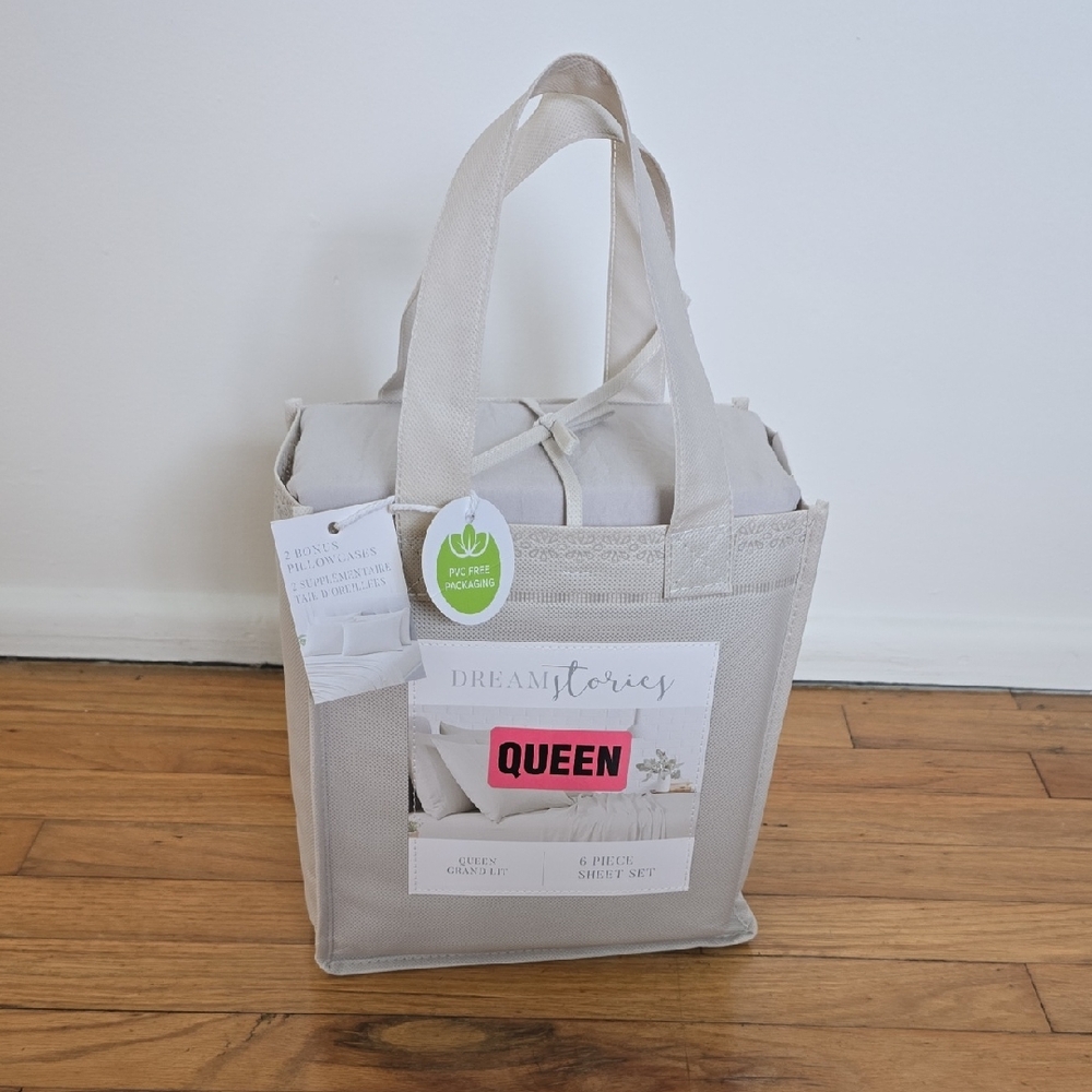 Deam Stories Queen 6 Pieces Sheet Set, + Two Bonus Pillowcases, Light Beige